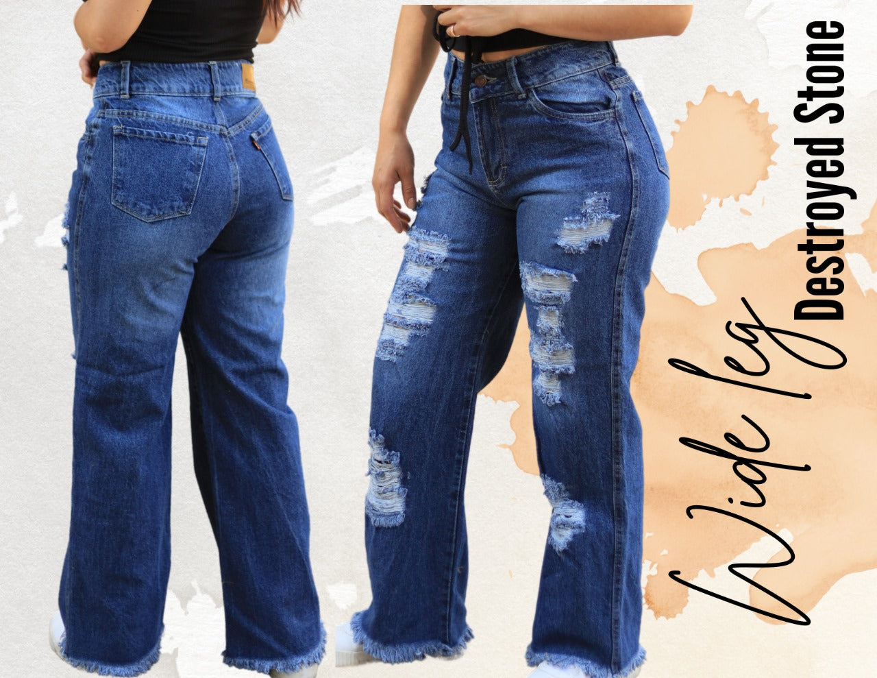 Wide leg destroyed stone